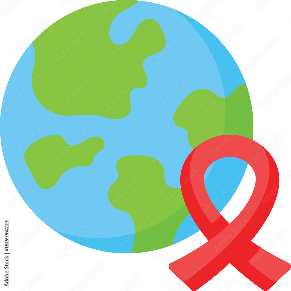 Obraz premium Symbolic Red Ribbon Wrapped Around A Stylized Earth Globe Representing Global Health Awareness And Support