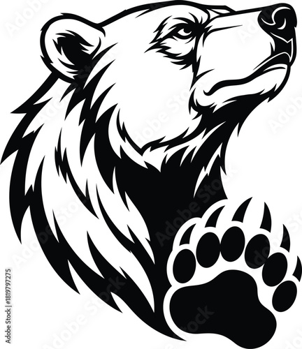 Bear head vector illustration grizzly animal black and white design eps silhouette