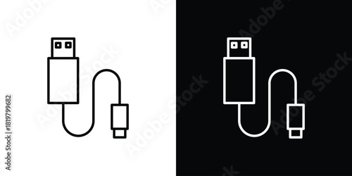 USB cable icons vector.Editable stroke.linear style sign