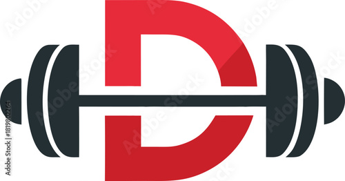 Red letter d combined with barbell logo for fitness and gym.