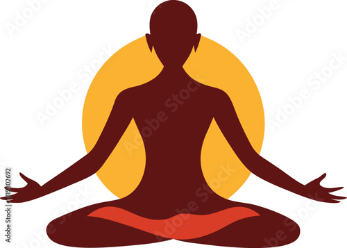 Silhouette of a person meditating in lotus pose against a bright sun