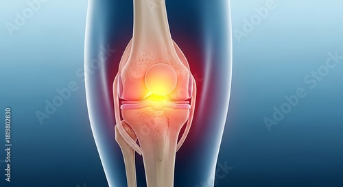 3D Medical Illustration of Painful Human Knee Joint with Inflammation