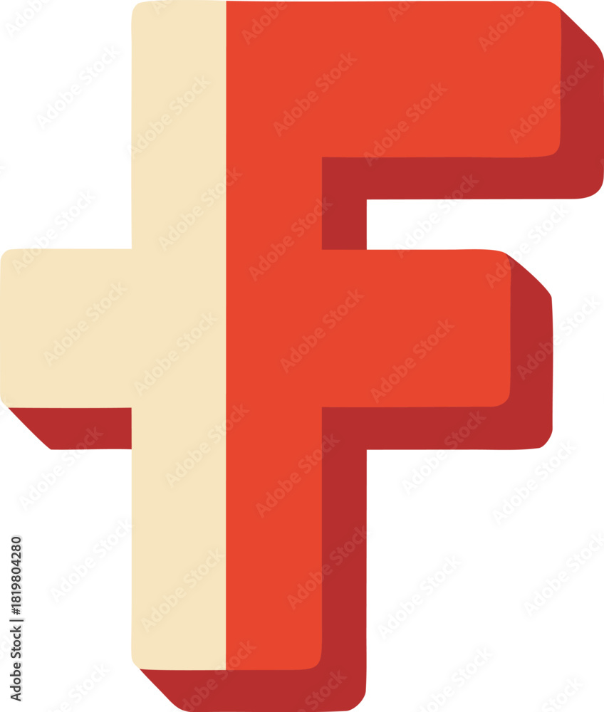 Obraz premium Stylized letter f logo with shadow effect on teal background