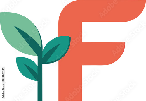 Organic growth concept: stylized letter f with growing plant, clean design