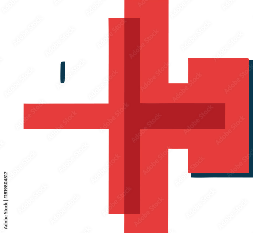 Obraz premium Red and white crosses overlapping on a blue background, abstract design