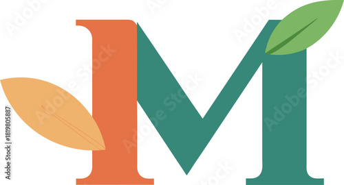 Letter m logo with leaves, representing nature and organic branding