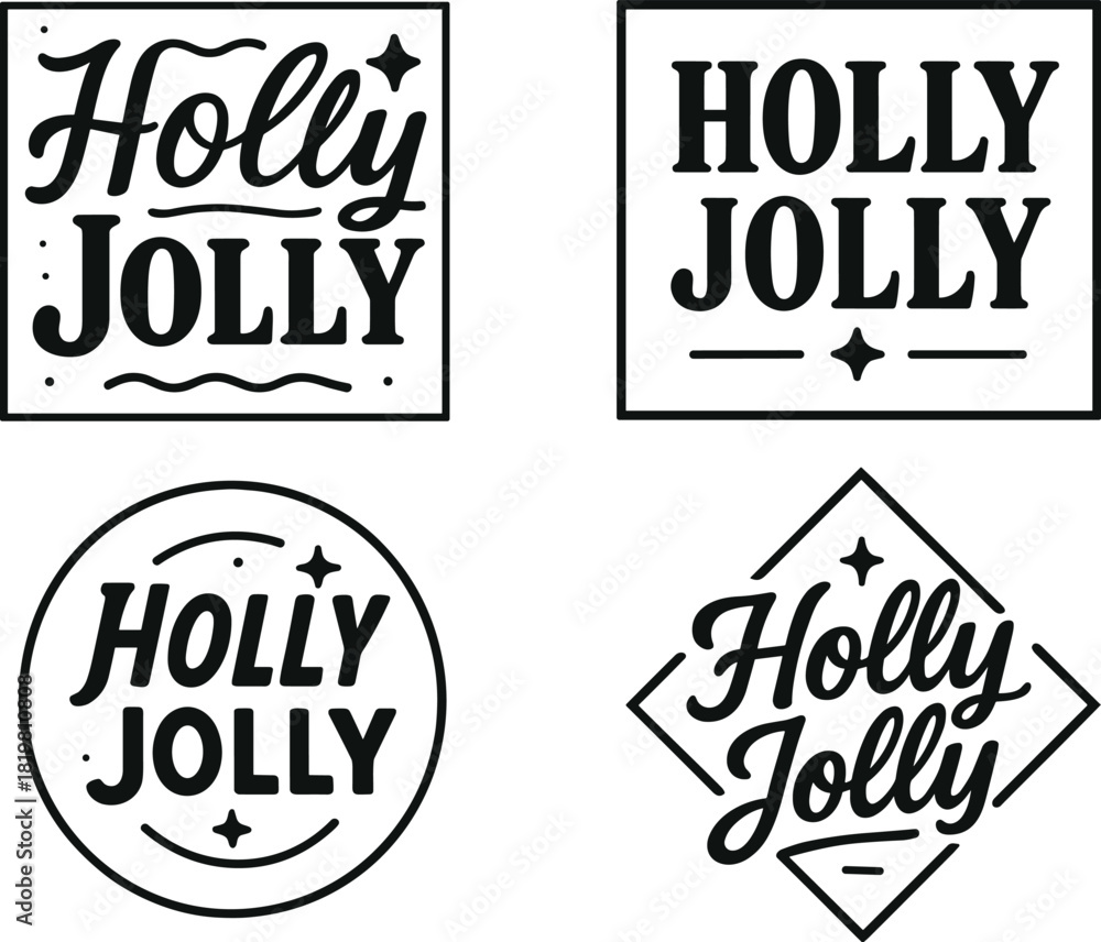 Fototapeta premium Winter holiday text linear icon set. featuring merry, cheer, joy, star, festive, and seasonal symbols