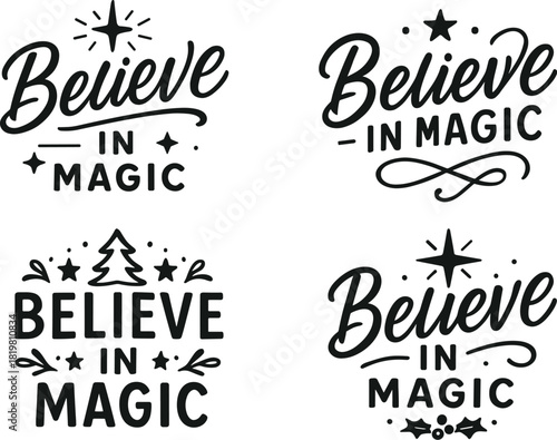 Inspiration and motivation linear icon set. featuring believe, magic, star, tree, and decorative elements