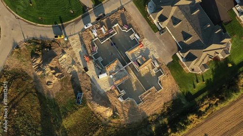  New construction house. Aerial view of a constraction site.  