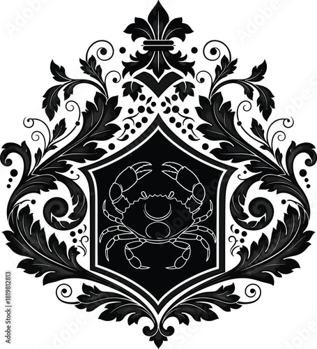 Crab heraldic crest vector design black and white vintage illustration eps silhouette