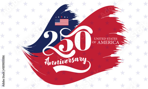 USA 250 Brush Stroke Patriotic Banner. American Artistic Painted Tribute Background