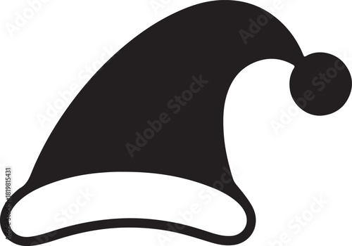 Minimalist black silhouette of a festive Christmas Santa hat with pompom