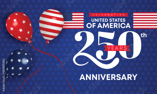 USA Patriotic 250 Bold Shape Anniversary Banner. American Geometric Stars Background