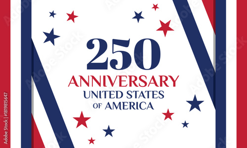 250 Anniversary United States Classic Stripes Banner.Red White Blue Vertical Ribbon Patriotic Background