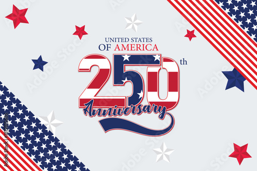 United States 250 Anniversary Star Pattern Ribbon Banner.Red White Blue Decorative Patriotic Celebration Background
