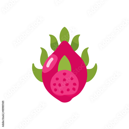 Minimalist illustration, A clipart flat 2D icon, minimal design, simple illustration with EPS format design of a dragon fruit isolated on white and transparent background