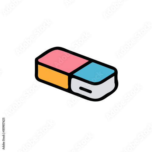 Minimalist illustration, A clipart flat 2D icon, minimal design, simple illustration with EPS format design of an eraser isolated on white and transparent background