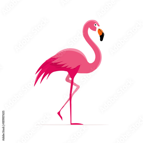 Minimalist illustration, A clipart flat 2D icon, minimal design, simple illustration with EPS format design of a pink flamingo isolated on white and transparent background