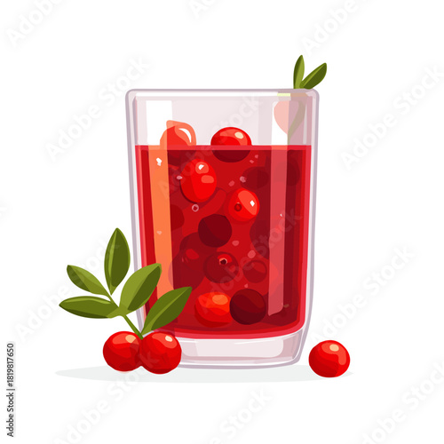 Attractive Minimalist illustration, A clipart flat 2D icon, minimal design, simple illustration with EPS format design of a glass of cranberry juice isolated on white and transparent background