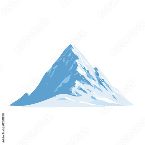 Attractive Minimalist illustration, A clipart flat 2D icon, minimal design, simple illustration with EPS format design of a snowy mountain peak isolated on white and transparent background