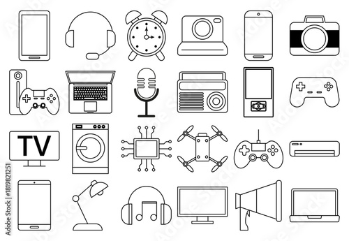 Hoja de iconos de dispositivos electrónicos, comunicación y gaming