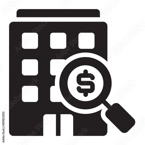 company valuation glyph icon. review tool. pricing analysis. corporate finance