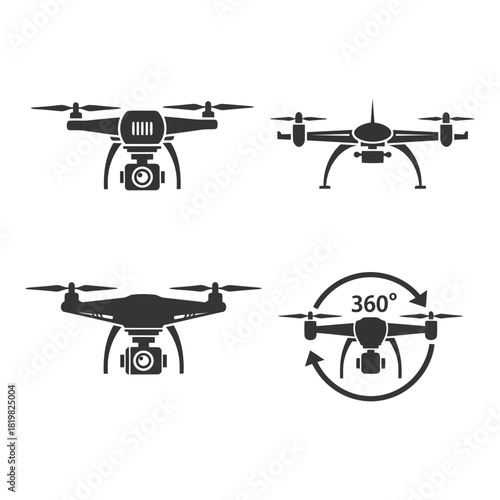 Drone technology icons set for aerial photography and delivery