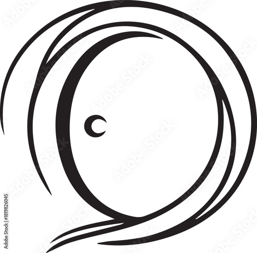 Elegant Abstract Circle with Crescent Moon Silhouette Vector Graphic Design on White Background