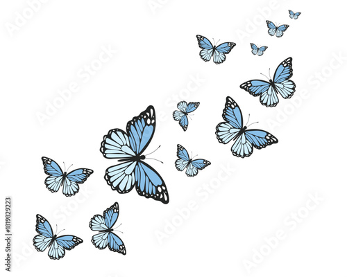 blue watercolor flock of butterfly design hand drawn