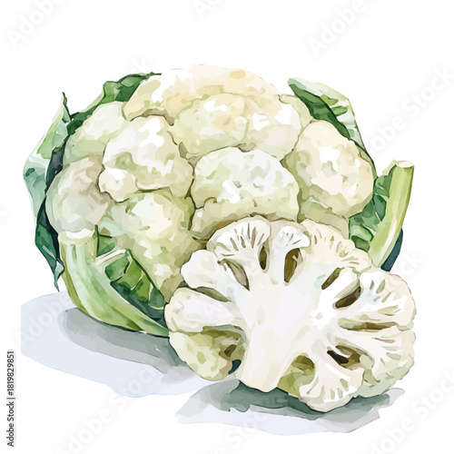 Beautiful sliced cauliflower painting design set Hand-painted style, vectorized, vector set available in EPS, Simple Hand-painted watercolor style
