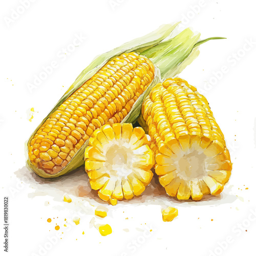 Beautiful sliced corn painting design set Hand-painted style, vectorized, vector set available in EPS, Simple Hand-painted watercolor style