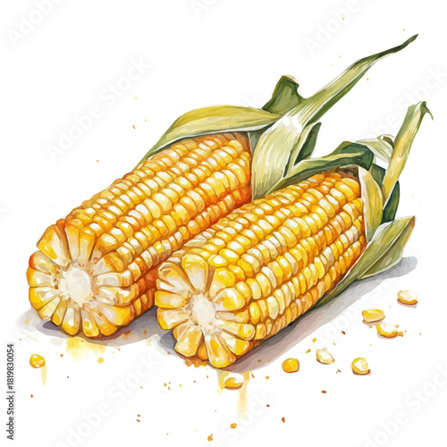 Beautiful sliced corn painting design set Hand-painted style, vectorized, vector set available in EPS, Simple Hand-painted watercolor style