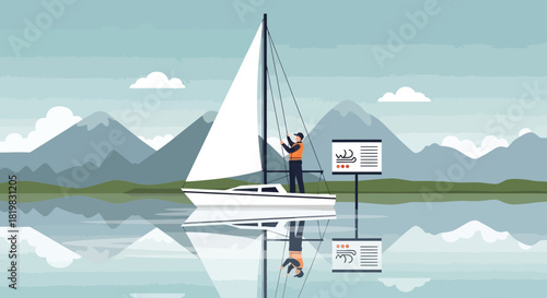 Sailboat adventure on tranquil lake setting, perfect for summer vacation