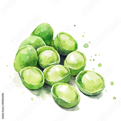 Simple green peas seeds scissors painting design set Hand-painted style, vectorized, vector set available in EPS, Simple Hand-painted watercolor style