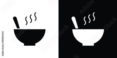 Bowl of soup icon set. flat icon collection. flat line silhouette set.