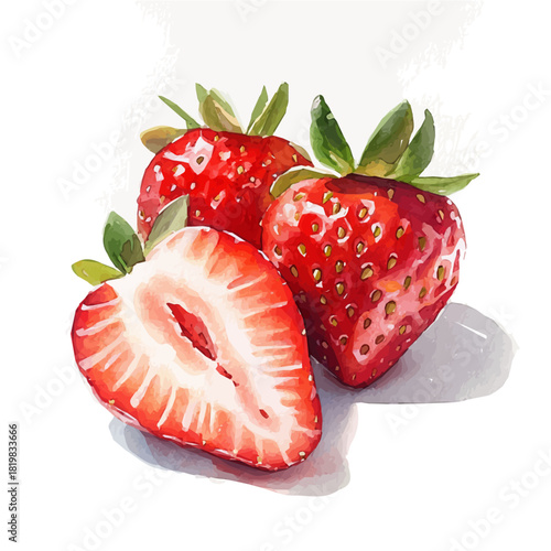 Beauty Illustration of slices strawberry painting design set, Hand-painted style, vectorized, vector set available in EPS, Simple Hand-painted watercolor style	