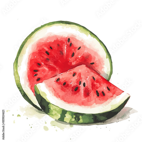 sliced red watermelon painting design set Hand-painted style, vectorized, vector set available in EPS, Simple Hand-painted watercolor style fruits