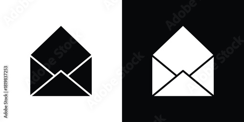 Envelope open icon set. flat icon collection. flat line silhouette set.