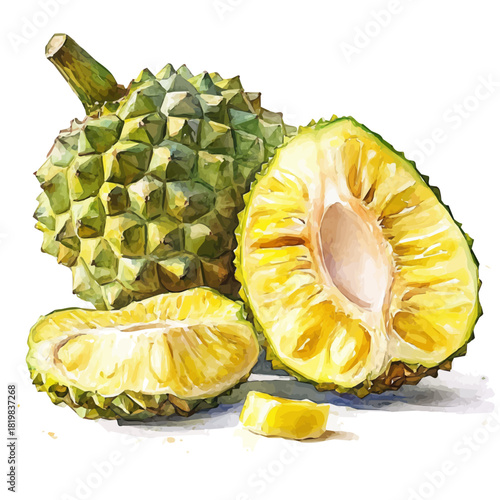 Illustration of sliced jackfruit painting design set, Hand-painted style, vectorized, vector set available in EPS, Simple Hand-painted watercolor style	