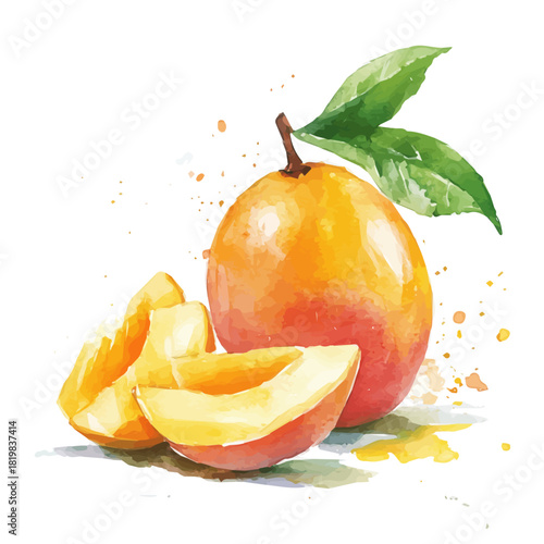 Illustration of mango slices painting design set, Hand-painted style, vectorized, vector set available in EPS, Simple Hand-painted watercolor style	