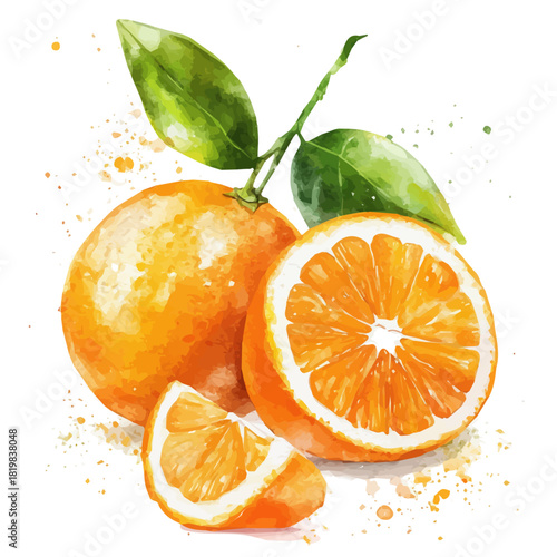 Illustration of orange fruits painting design set, Hand-painted style, vectorized, vector set available in EPS, Simple Hand-painted watercolor style	