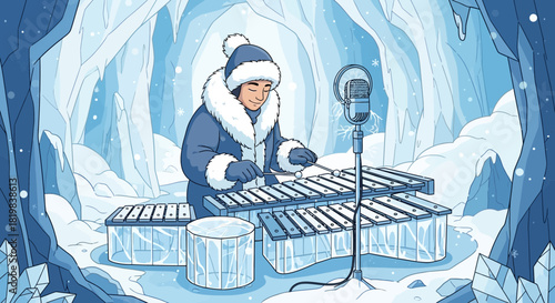 Arctic Vibes: A Musician's Serenade in an Ice Cave Melody of Winter Dreams