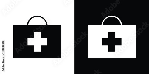 First aid kit icon set. flat icon collection. flat line silhouette set.