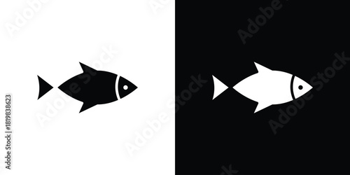 Fish icon set. flat icon collection. flat line silhouette set.