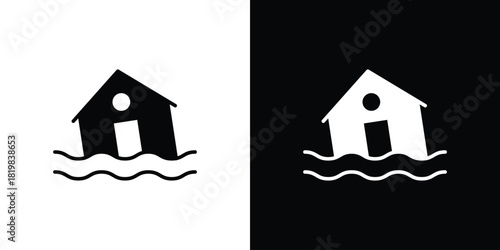 Flood icon set. flat icon collection. flat line silhouette set.