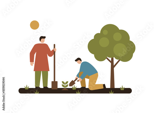 Medieval peasants laboring on a farm, women farmers gathering the harvest of spikelets, depicting ancient agriculture and village life, presented as a flat vector illustration on a white background