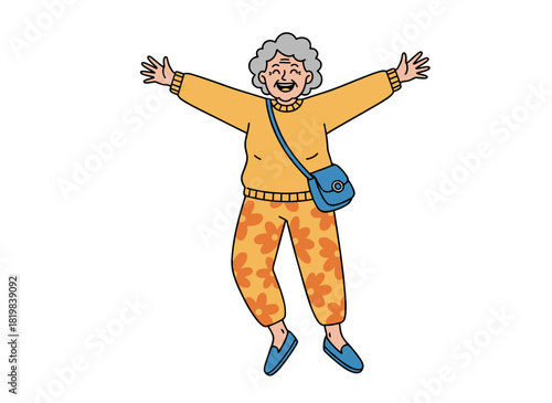 A blonde young woman in fashionable attire dashes quickly, an energetic contemporary female character in a rush, depicted as a flat vector cartoon isolated against a white background