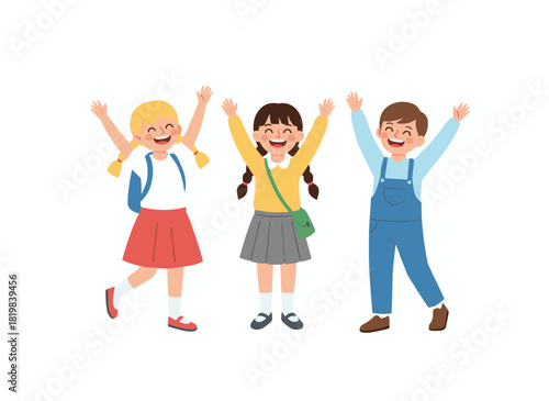 Delighted school kids, triumphant team