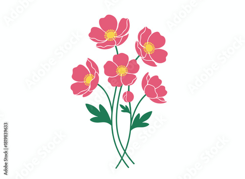 A meticulous illustration of lovely dog roses sprouting from stems with foliage, featuring pink blossoms hand‑drawn in a refined antique style, part of a stunning wild flowering shrub, botanical