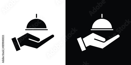 Hand holding tray icon set. flat icon collection. flat line silhouette set.